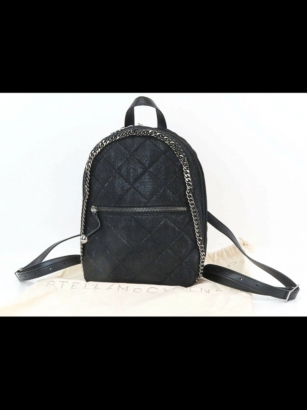 Stella McCartney Black Quilted Mini Backpack with Chain Trim